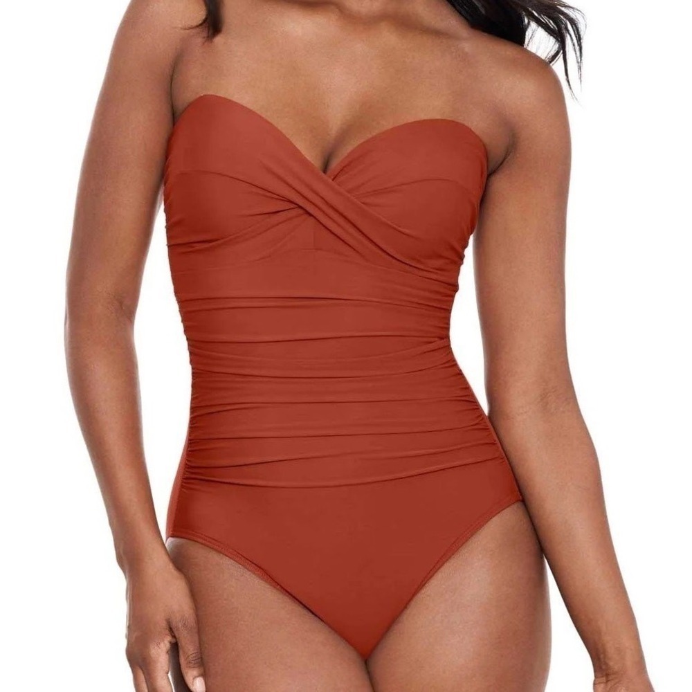 Miraclesuit Slimming Strapless Optional Bathing Suit Spice Orange Size 14 NWT - Picture 1 of 9